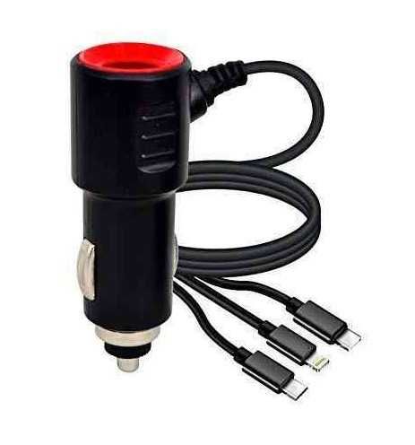Зарядно №3398 за кола 3 в 1 зарядно тип C Lightning Micro USB
