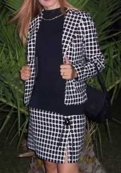 Костюм от рокля и сако в черно и бяло