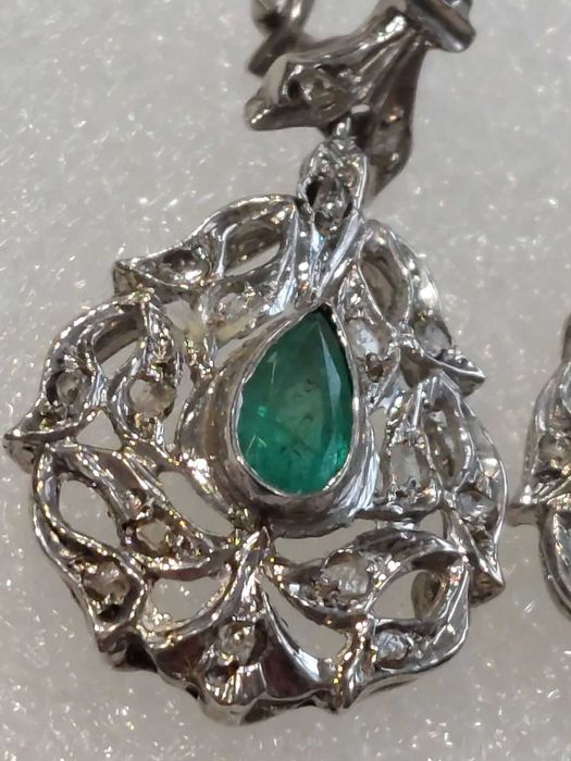 Стари дамски златни обеци с изумруд и диаманти;злато, златен ,златна