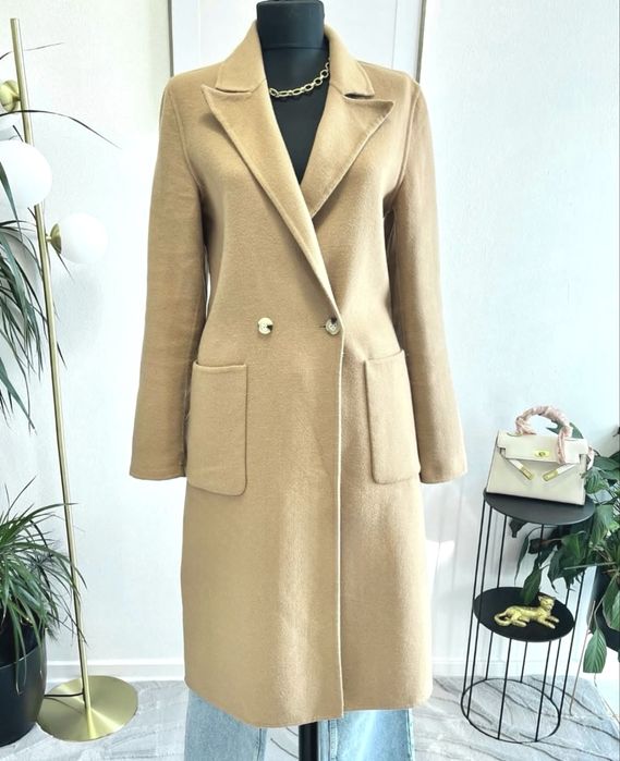 Laton midi halat hand made double faced crem bej taupe Zara marimea S