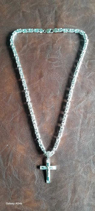 47/Сребърен Синджир Валцована Кралска плетка със Кръст-105грама.