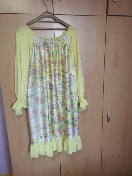 Луксозна жълта рокля Enita сатен