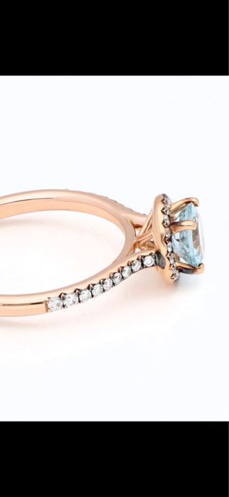 Inel aur roz14ct cu acvamarin si diamante