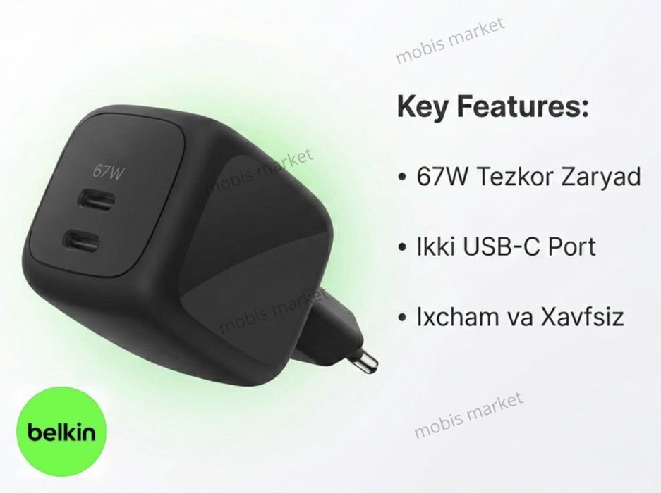 Belkin BoostCharge Pro Dual 65W, 67W USB-C GaN Wall Charger