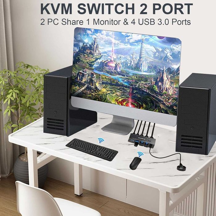 KVM Switch HDMI 2.1 8K 60Hz - USB 3.0 - Desktop Remote - Nou