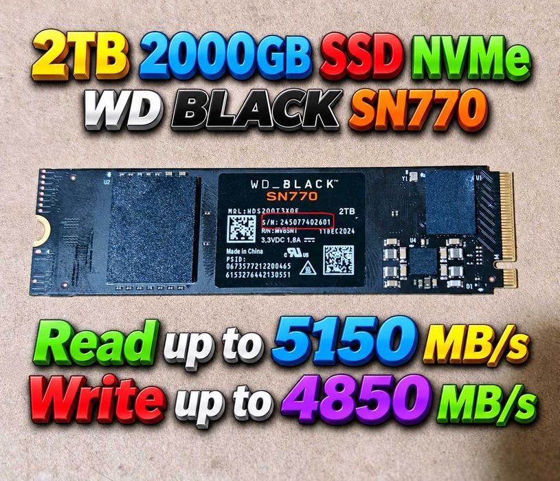 2TB 2000GB SSD NVMe WD BLACK SN770 Gen 4 M2 2280 четене-запис 5150-4850MB/sec 2TB 2000GB SSD NVMe Crucial P3 Plus Gen4 2280 четене-запис 5000-4200MB/s