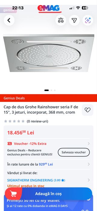 Duș fix Grohe cu montare in tavan