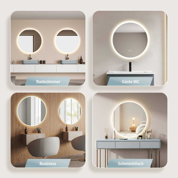 Oglinda baie rotunda,ilumin LED,functie dezaburire,REDUSA de la 700RON