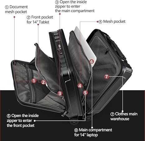 Valiză de mână TydeCkare de 16" cu 2 compartimente pentru laptop