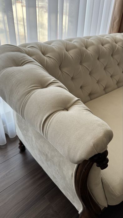 ‼️Нова цена‼️Луксозен класически диван Честърфийлд с дървена рамка