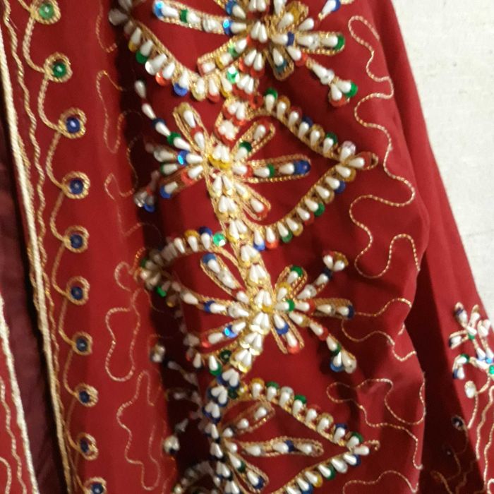 haina  lunga din catifea brodata, cu pietre colorate cusute manual.