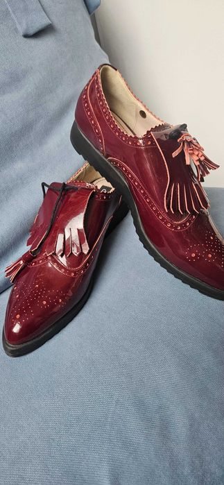 Pantofi Loafers culoare bordo cu ciucure decorativ, piele naturala, 37