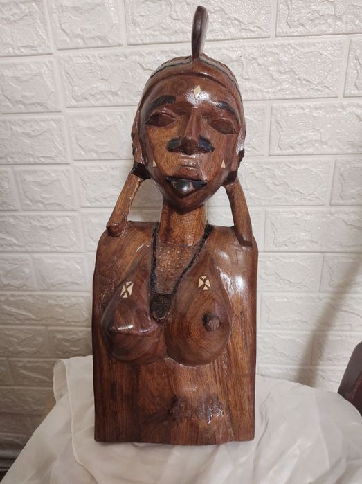 Statueta mare lemn indigen africa NUD FEMEIE AFRICANA H - 50 cm