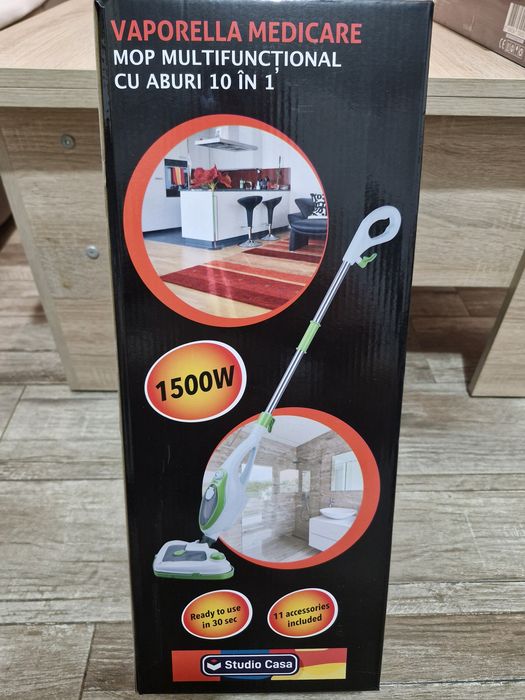 Mop cu aburi 10 in 1 Studio Casa Vaporella 0.4 l, 1500 W, 3,5 bari, Alb/Verde