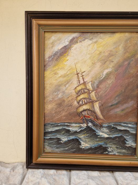 Уникална голяма антикварна авторска картина масло върху