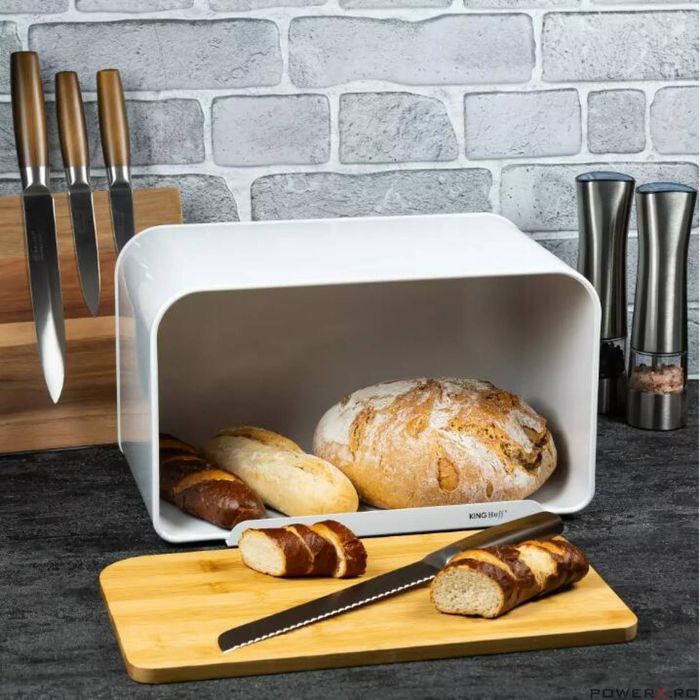 Cutie pentru paine, din oțel-bambus, alb, KingHoff