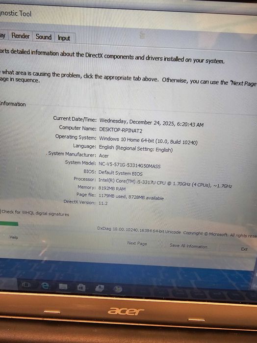 Laptop Acer v5-571 ms2361 i5 8gb ram gt620m video dez