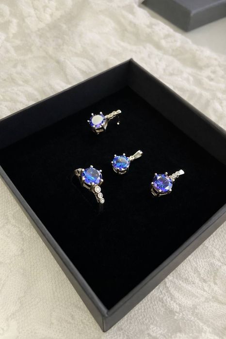 Серебро комплект серьги кольцо кулон