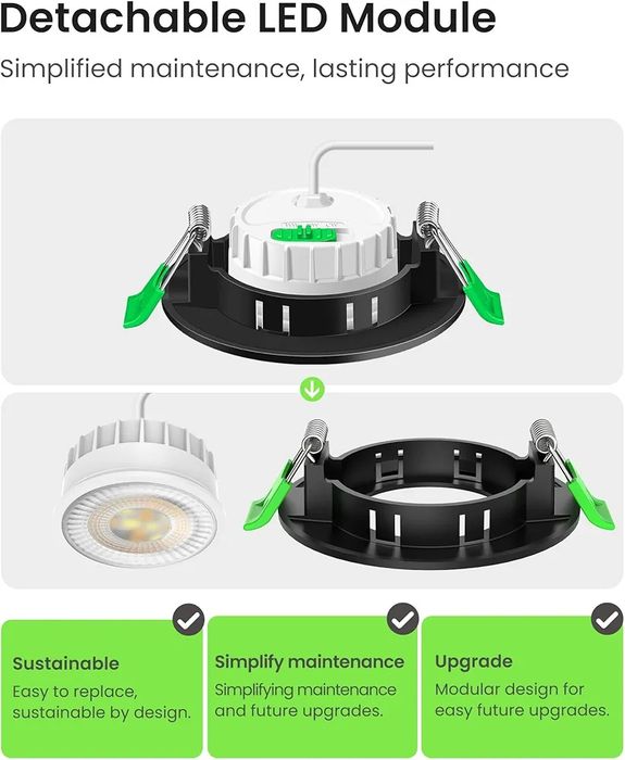 ALUSSO LED IP44 черни луни за вграждане димируеми 6W,540lm тънки 25 мм