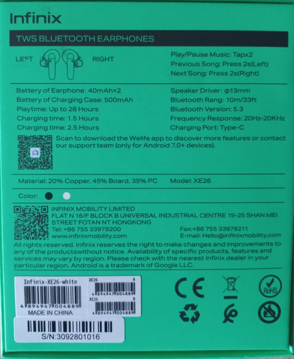 INFINIX simsiz quloqchinlari