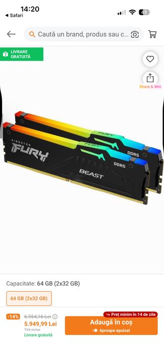 Kingston Fury Beast RGB DDR5 32GB (2x16GB)  6400MHz – Ca Nou.