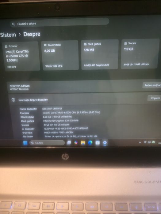 Laptop HP, display 4k, i7-6500, ram 8gb, ssd 128gb, bat 3h