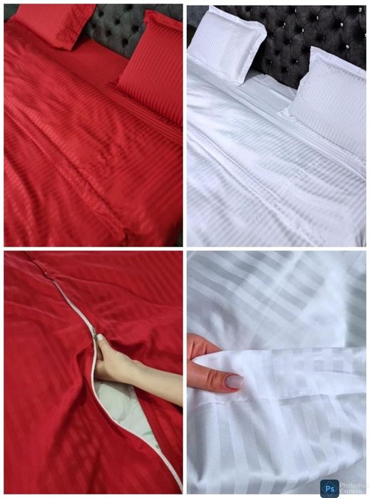 Спални комплекти 4 части  от памучен сатен райе от мсмпердета.бг