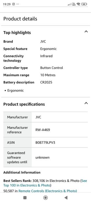 Telecomanda camera video JVC