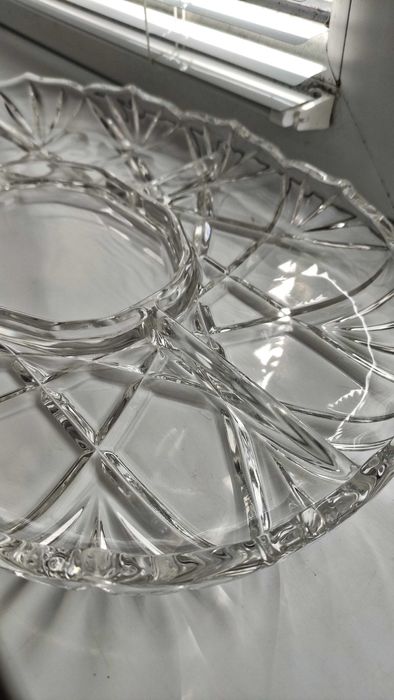 Голямо кристално плато за ордьоври с 5 сектора