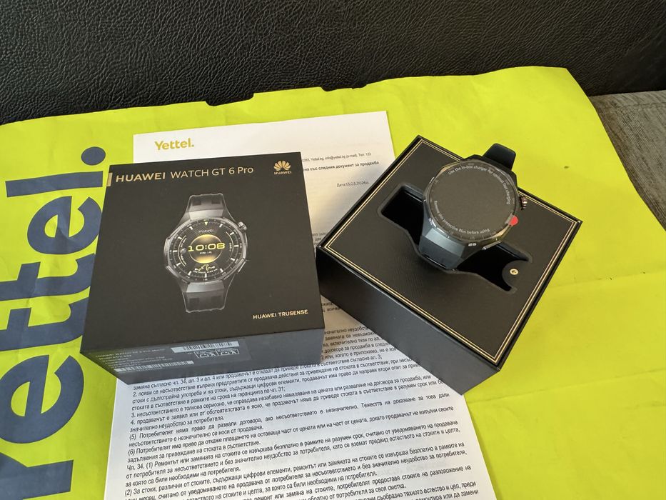 ***ЧИСТО НОВ 46mm Huawei watch GT 6 Pro Гаранция Yettel 2028 Black GT6