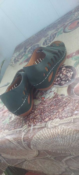 ЛЕТНИ ДАМСКИ САНДАЛИ №36, от екокожа, в тъмнозелен цвят