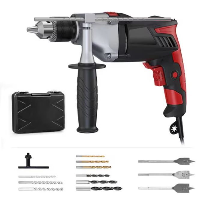 Bormasina cu percutie Meterk, 950W, Mandrina 13 mm, Set burghie