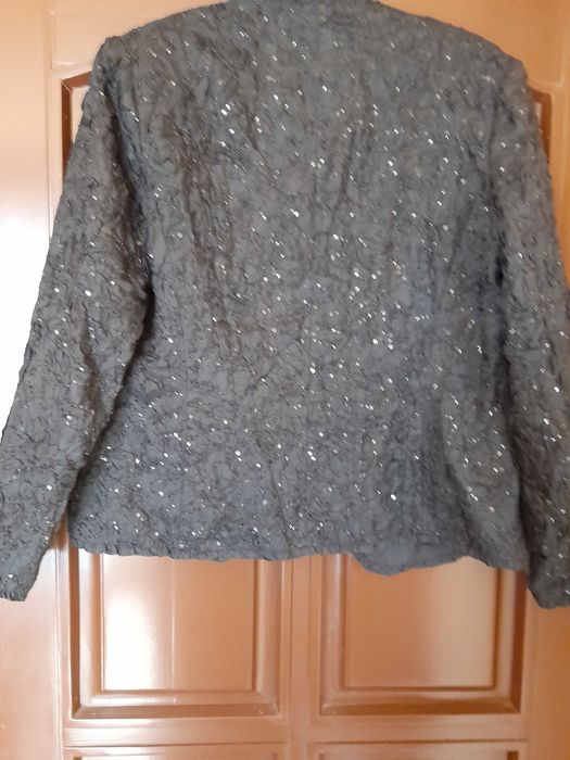 Sacou dama, de gala nunta negru din matase sifonata cu margele-paiete