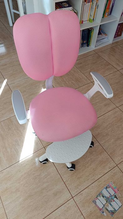 Scaun de birou ergonomic Anais pentru copii, roz, cu suport picioare