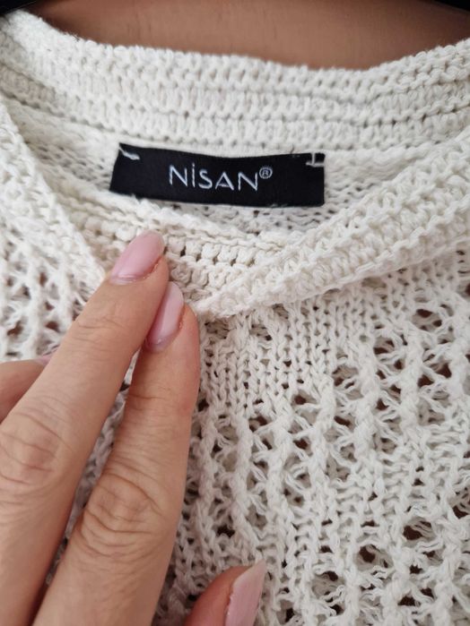 Стилен плетен къс топ, с дълъг ръкав / S