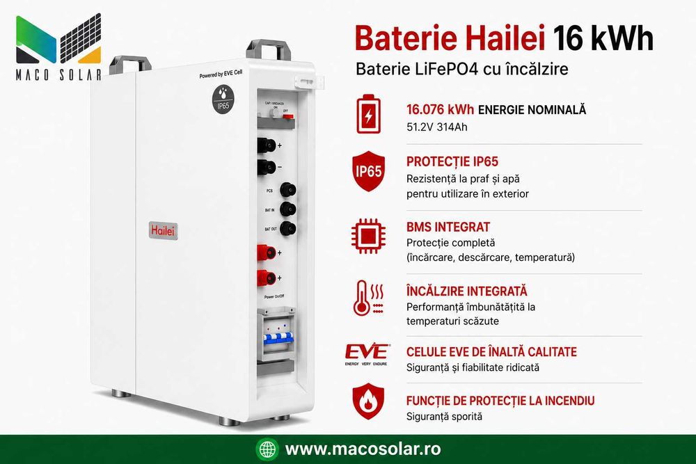 Baterie Hailei 16 kWh LV cu încălzire, celule EVE, IP65, LiFePO4 - exterior