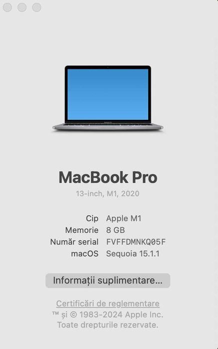 MacBook Pro 13” M1 Space Gray – 8GB RAM / 512GB SSD – Stare excelentă