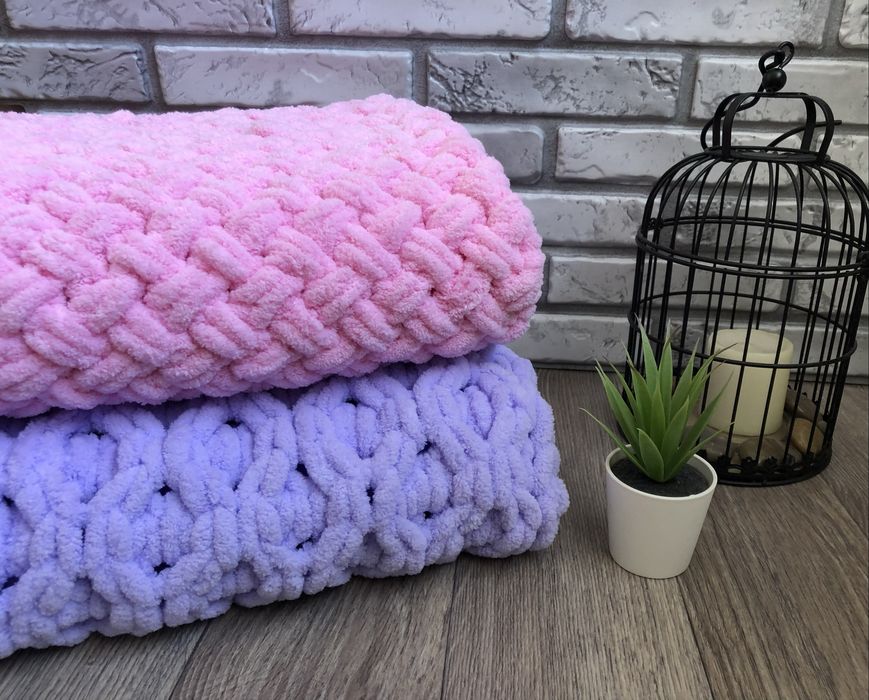 Продам розовый плед из пряжи Alize Puffy (Ализе Пуффи)