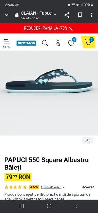 Papuci/slapi noi pt baie baieti Decathlon mar 33/34