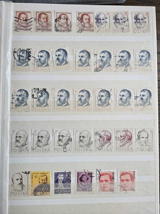 Colecție uriașă timbre Polonia: 35 pagini, ~1000 buc, serii complete + duplicate