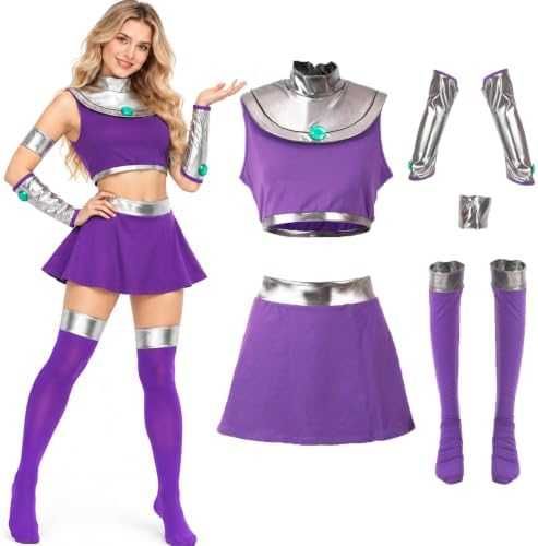Нов дамски Starfire Cosplay костюм за жени лилава извънземна принцеса S размер за Хелоуин косплей маскарад