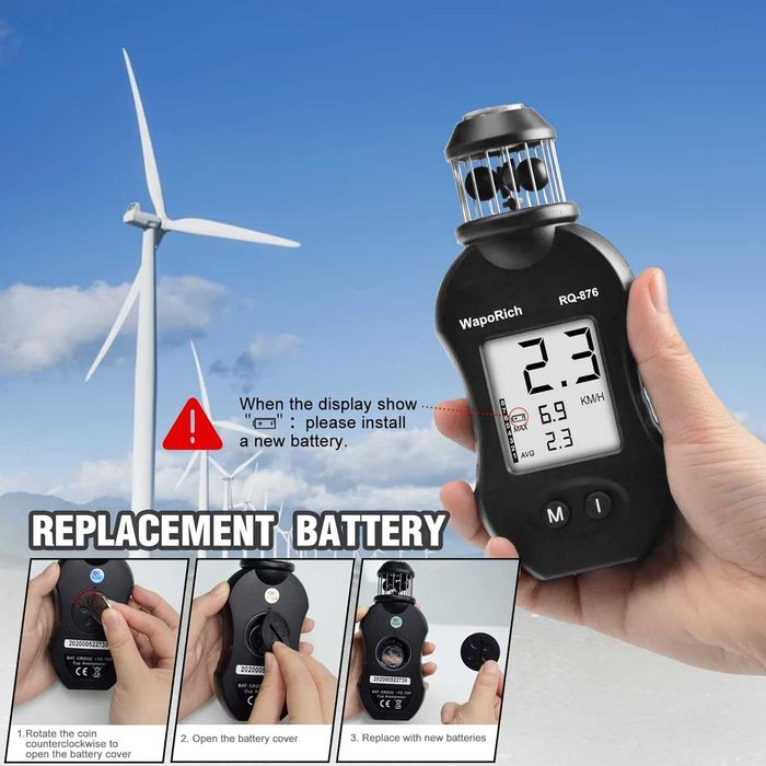 Ръчен анемометър за измерване на скоростта на вятъра с 360°