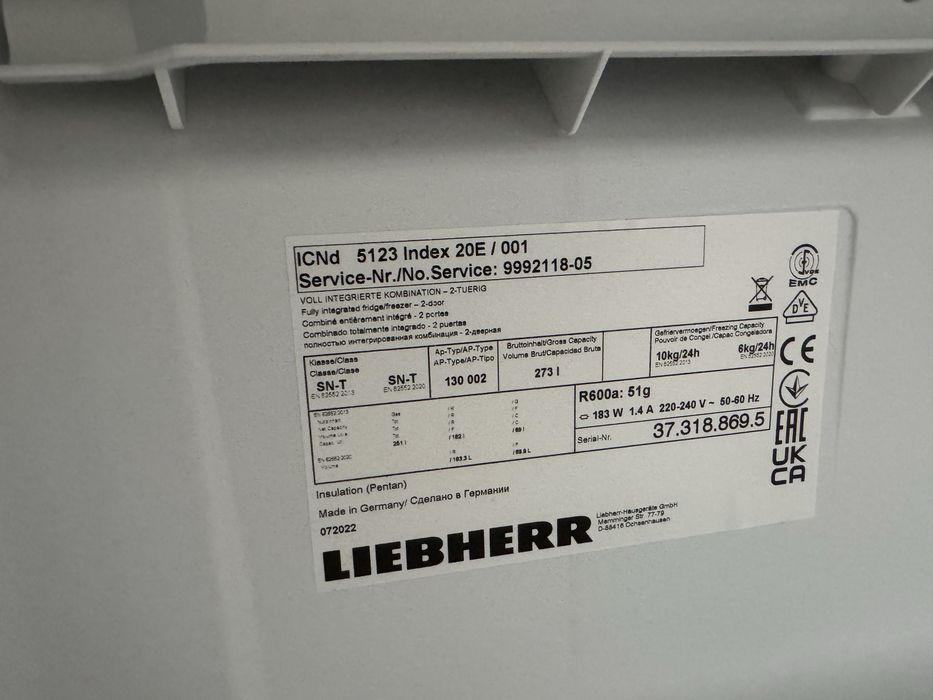 Хладилник за вграж. LIEBHERR A++ No frost Като нов  Germany Гаранция