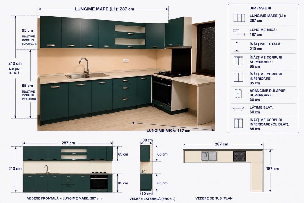 Bucătărie completă + electrocasnice Bosch/Beko/Whirlpool – 5.300 lei