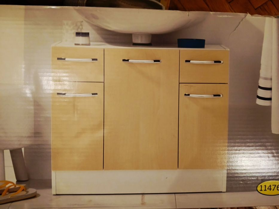 Долен шкаф за баня – немски, бяло/беж, нов в кашон