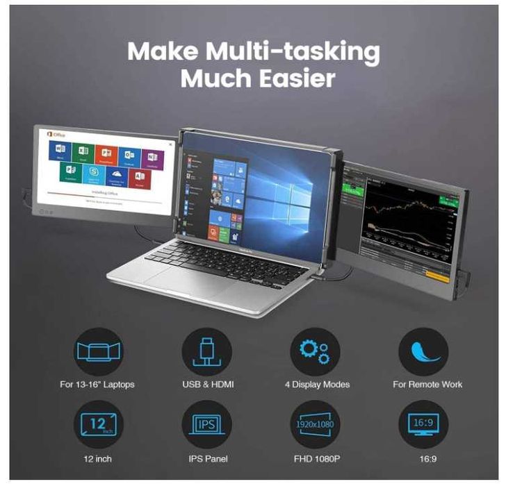 Monitor Portabil Dublu / Extensie Ecran Laptop Teamgee P2 - 12 inch IPS FHD