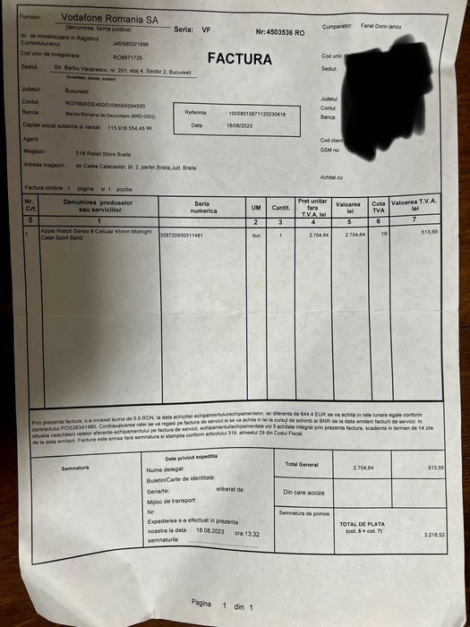 Apple Watch seria 8 45 mm aluminium nefolosit