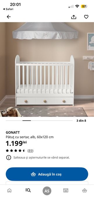 Patut alb Gonatt Ikea, cu sertar