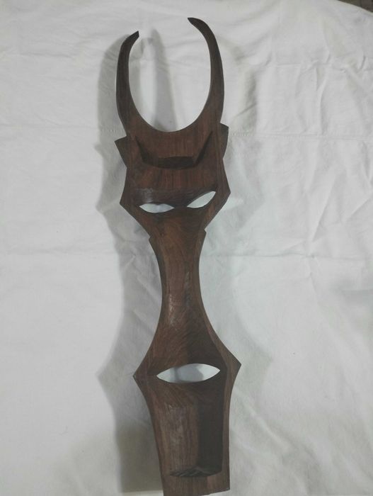 Mască Africană de Colecție – Sculptură Manuală Lemn Masiv Greu 54cm