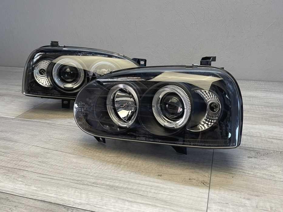 Faruri VW Golf 3 Angel Eyes look negru cu lupa NOU